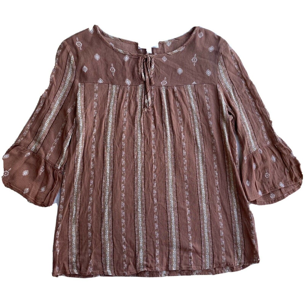 Tutta Bella Maternity Blouse Sz M 3/4 Flared Sleeve Peasant Hippie Boho Neutral